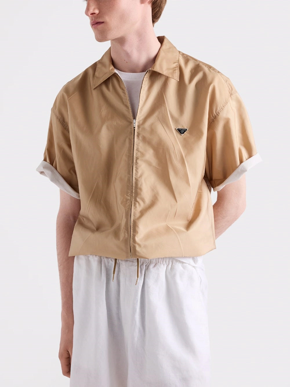 Prada Men Short-Sleeved Re-Nylon Zipper Shirt
