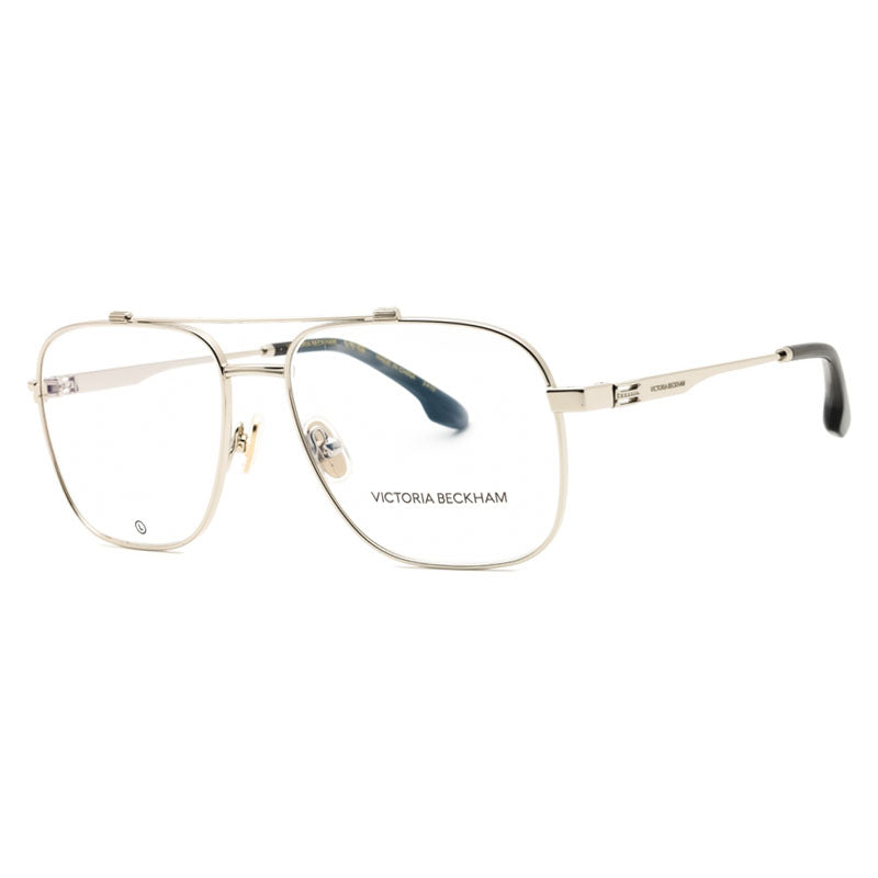 Victoria Beckham Eyeglasses Aviator Full Rim, Silver Frame and Clear Demo Lenses Lens VB2138040