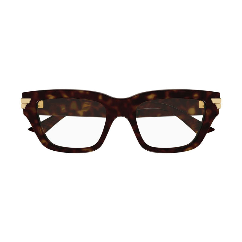 Bottega Veneta Eyeglasses Rectangle Full Rim, Havana Frame and Clear Demo Lenses Lens BV1190O002