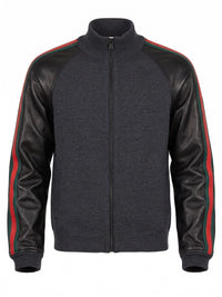 Gucci Men Wool Zip Jacket With Leather Sleeves