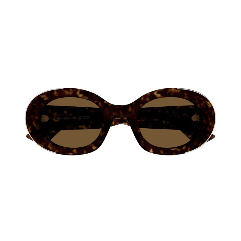 Alexander McQueen Sunglasses Oval Full Rim, Havana Frame and Brown Lens AM0445S002