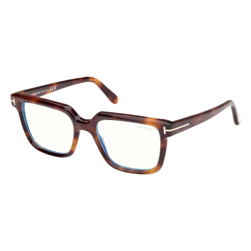 Tom Ford Tom Ford Eyeglasses Square Full Rim, Havana Frame and Clear/Blue-Light Block Lens Lens FT5889-B053