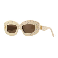 Loewe Sunglasses Rectangle Full Rim, Ivory with Crystal Studs Frame and Brown Lens LW4114IS25E