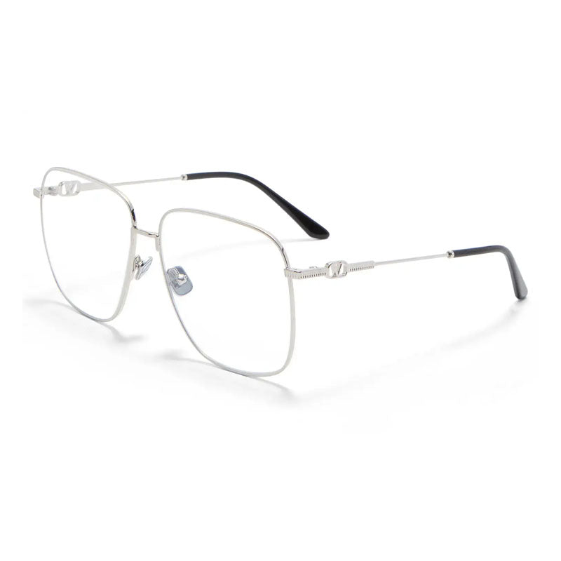 Valentino Eyeglasses Square Full Rim, Silver/Black Frame and Clear Demo Lens Lens VLX-171C
