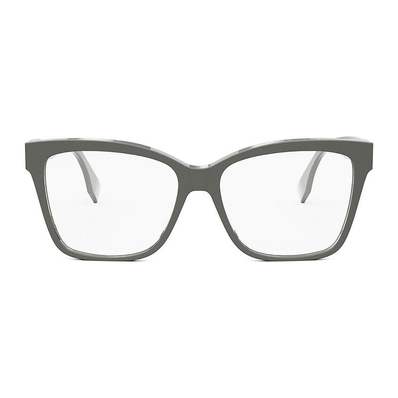 Fendi Eyeglasses Square Full Rim, Shiny Grey Frame and Clear Demo Lenses Lens FE50025I020