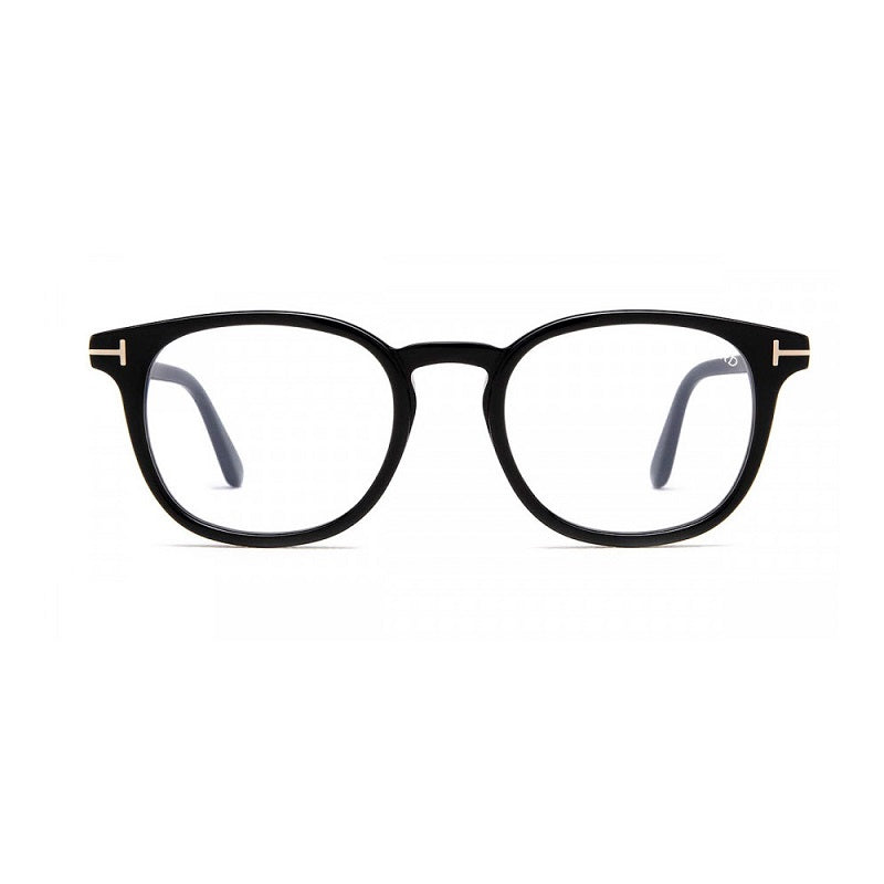 Tom Ford Tom Ford Eyeglasses Round Full Rim, Shiny Blonde Havana Frame and Clear Blue Light Block Lens FT5819-B053