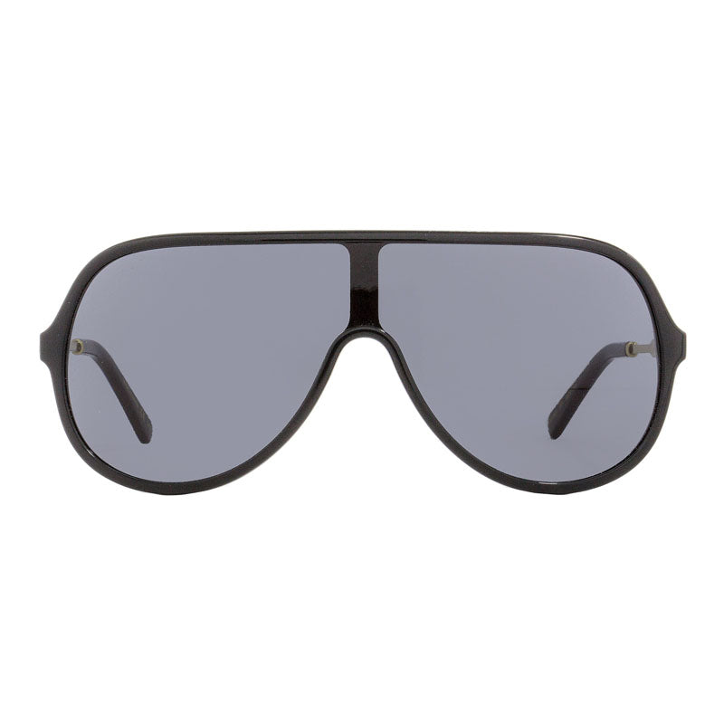 Gucci Sunglasses Shield Full Rim, Shiny Black/Gold Frame and Grey Lens GG0199S001