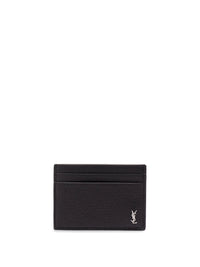 Saint Laurent Men Tiny Cassandre Card Case In Grained Leather
