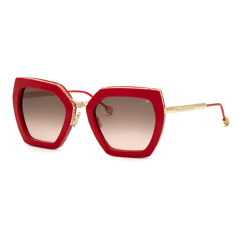 Philipp Plein Sunglasses Geometric Full Rim, Red Frame and Brown Gradient Lens SPP097S06Y6