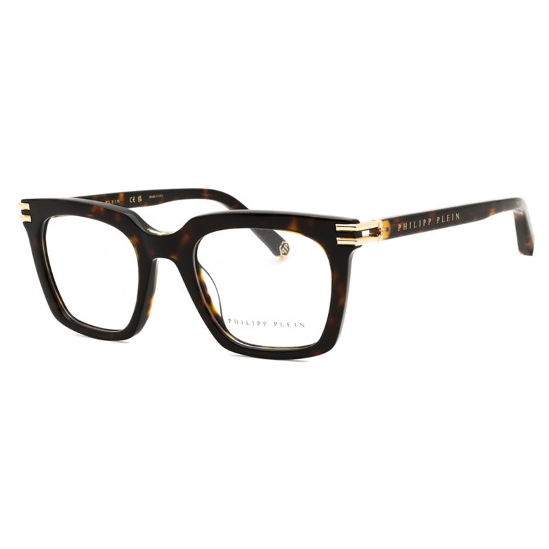 Philipp Plein Eyeglasses Square Full Rim, Shiny Dark Havana Frame and Clear Demo Lenses Lens VPP115M0722