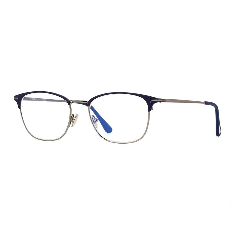 Tom Ford Tom Ford Eyeglasses Square Full Rim, Matte Blue/Shiny Dark Ruthenium Frame and Clear Blue Light Block Lens FT5750-B091