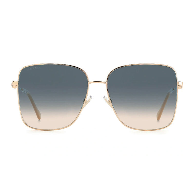 Jimmy Choo Sunglasses Rectangle Full Rim, Black Gold Frame and Grey Gradient Lens HESTER/S02M29O