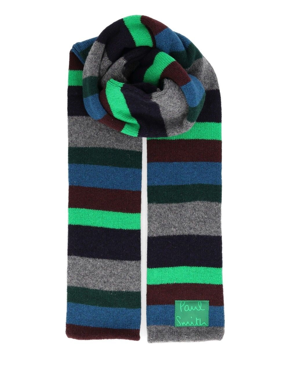 Paul Smith Paul Smith Men Green Striped Lambswool Scarf