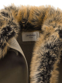 Saint Laurent Women Canvas And Shearling Coat