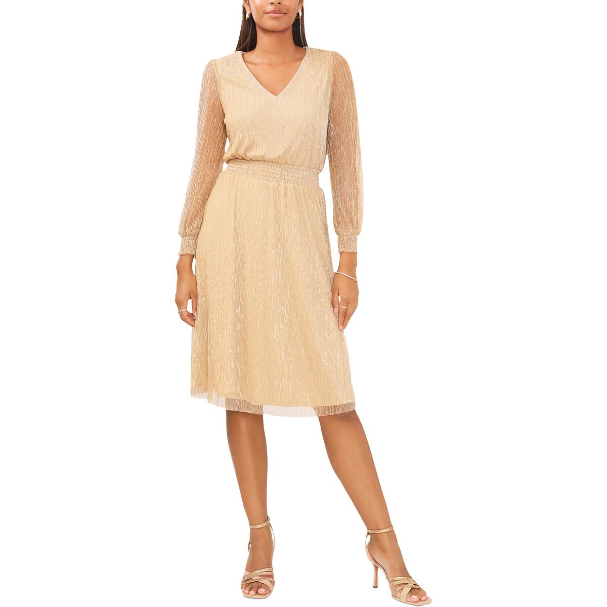 Petites Womens Metallic Knee-Length Midi Dress