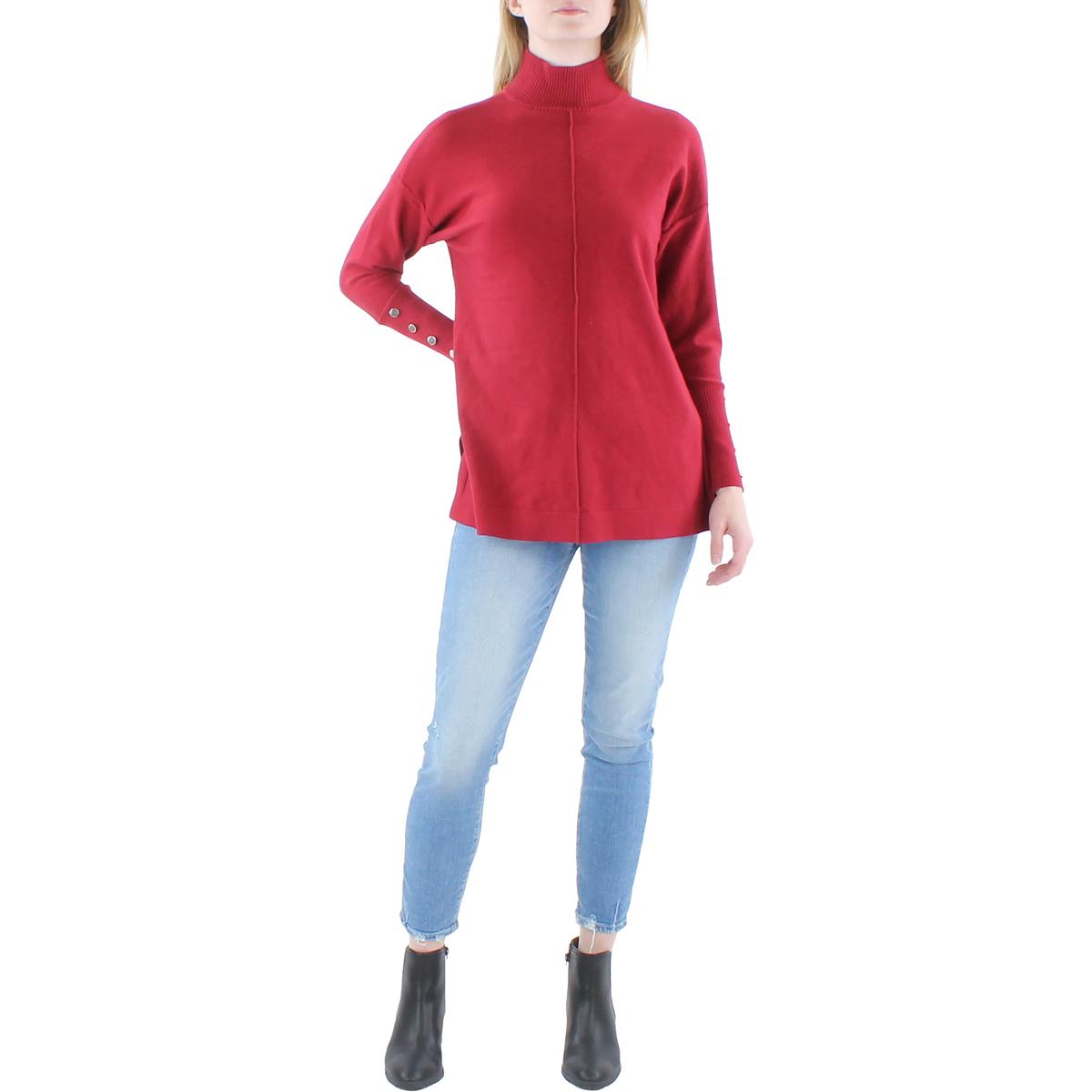 Womens Mock Collar Ribbed Trim Pullover Sweater
