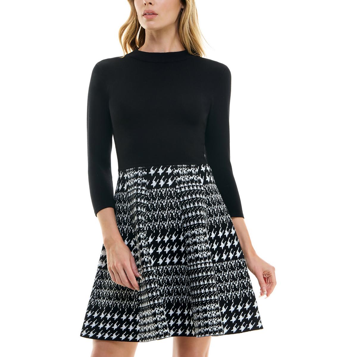 Juniors Womens Houndstooth Mini Sweaterdress