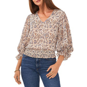 Womens Floral Smocked Blouse