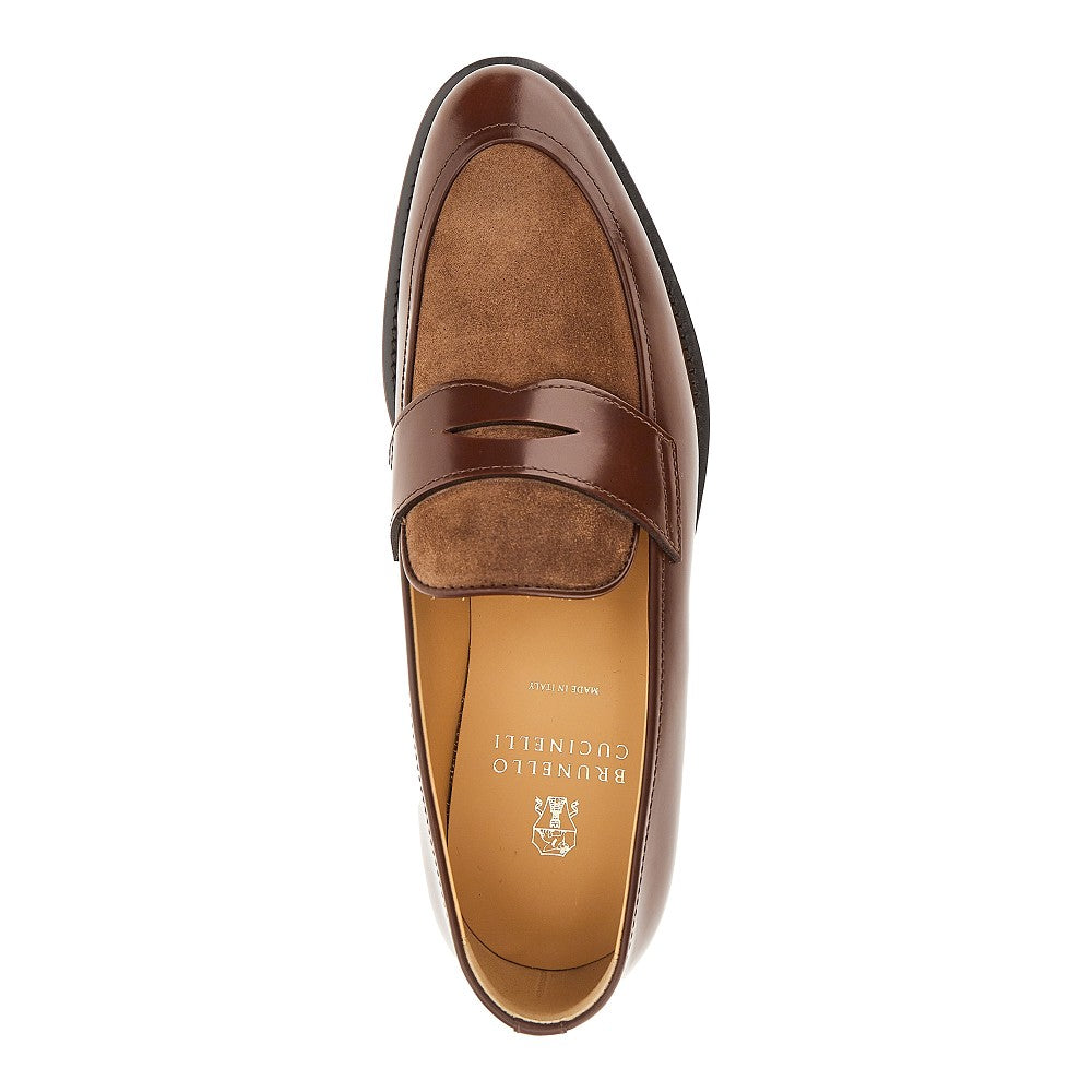 Brunello Cucinelli Men Smooth And Suede Leather Penny Loafers