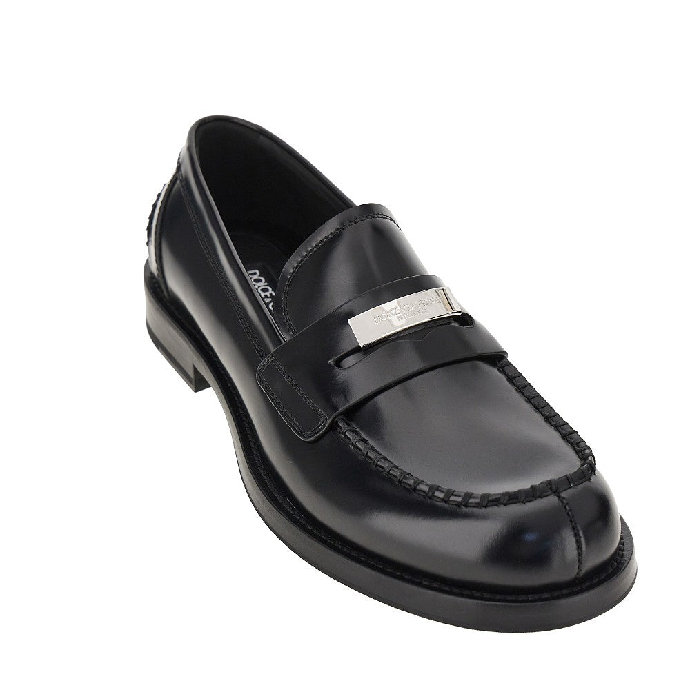 Dolce&Gabbana Men Logo Plate Leather Loafers