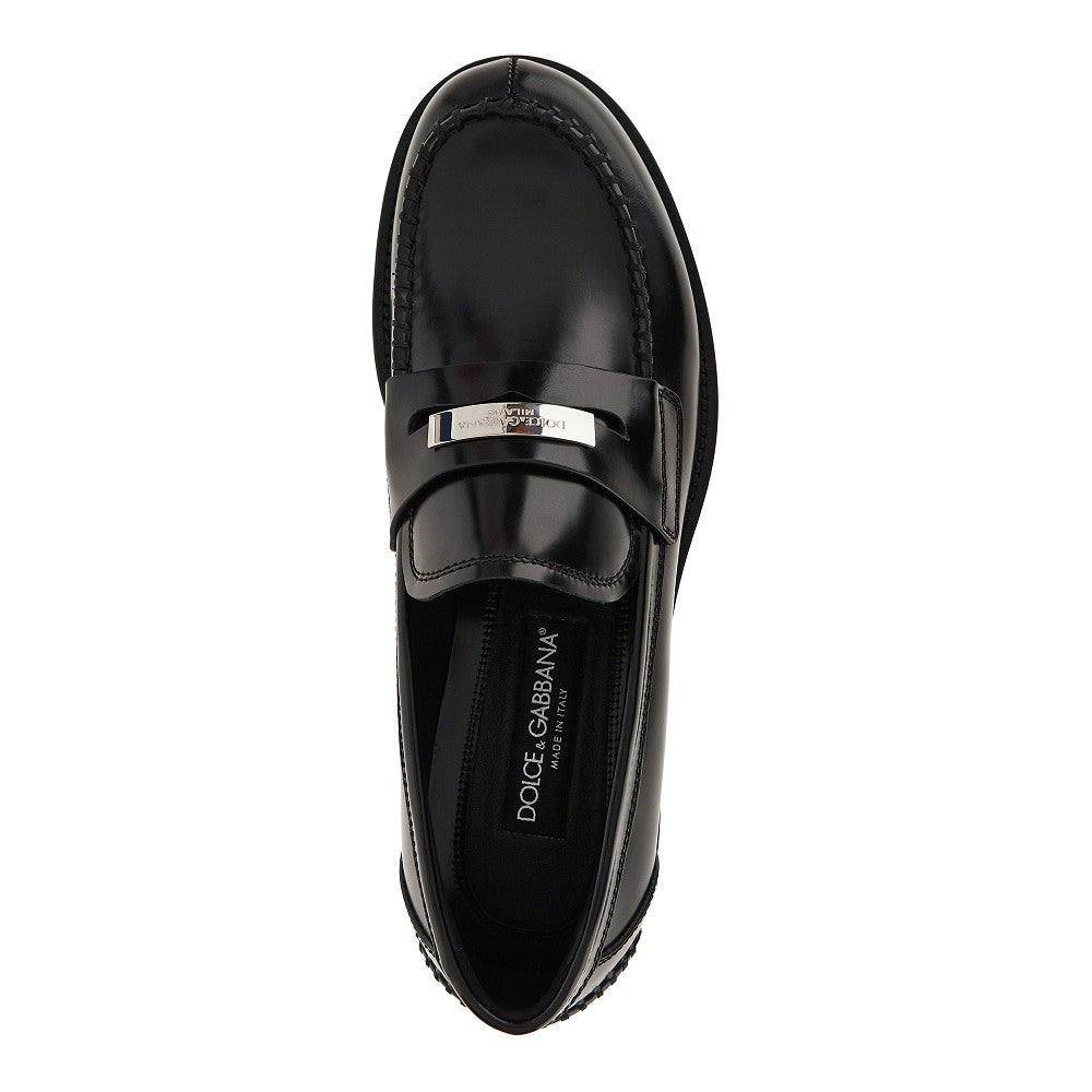 Dolce&Gabbana Men Logo Plate Leather Loafers