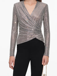 Self-Portrait Women Rhinestone Mesh Wrap Top