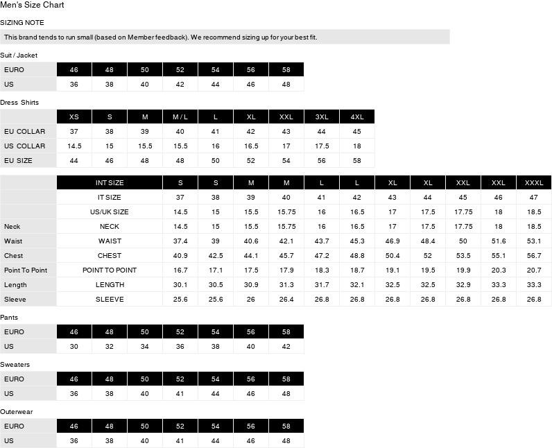 canali dress shirt size chart Canali Dress Shirt Men's