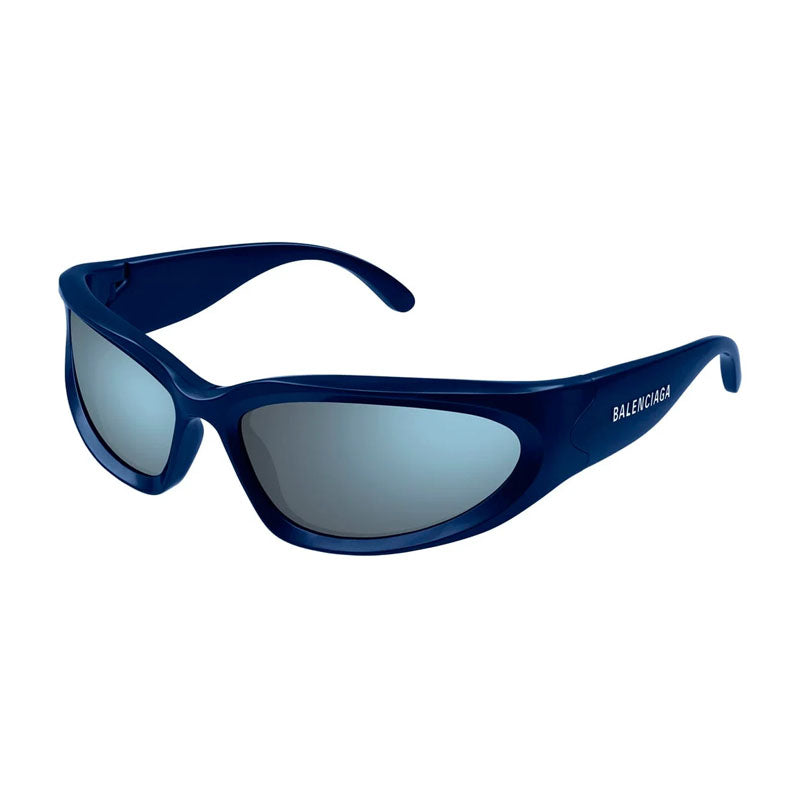 Balenciaga Sunglasses Geometric Full Rim, Blue Frame and Blue Mirror Lens BB0157S009
