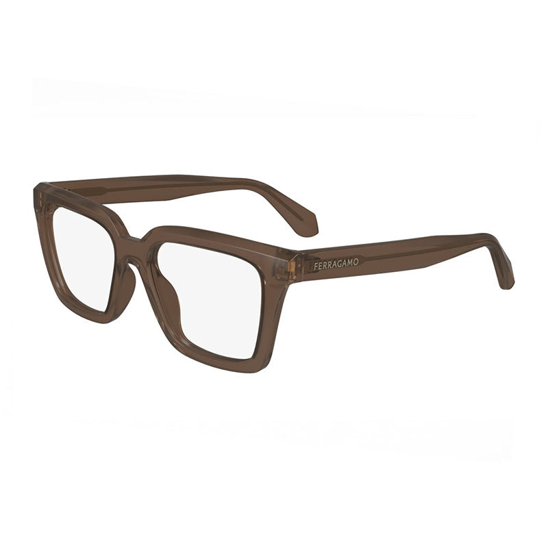 Salvatore Ferragamo Eyeglasses Square Full Rim, Transparent Khaki Frame and Clear Demo Lenses Lens SF2985320