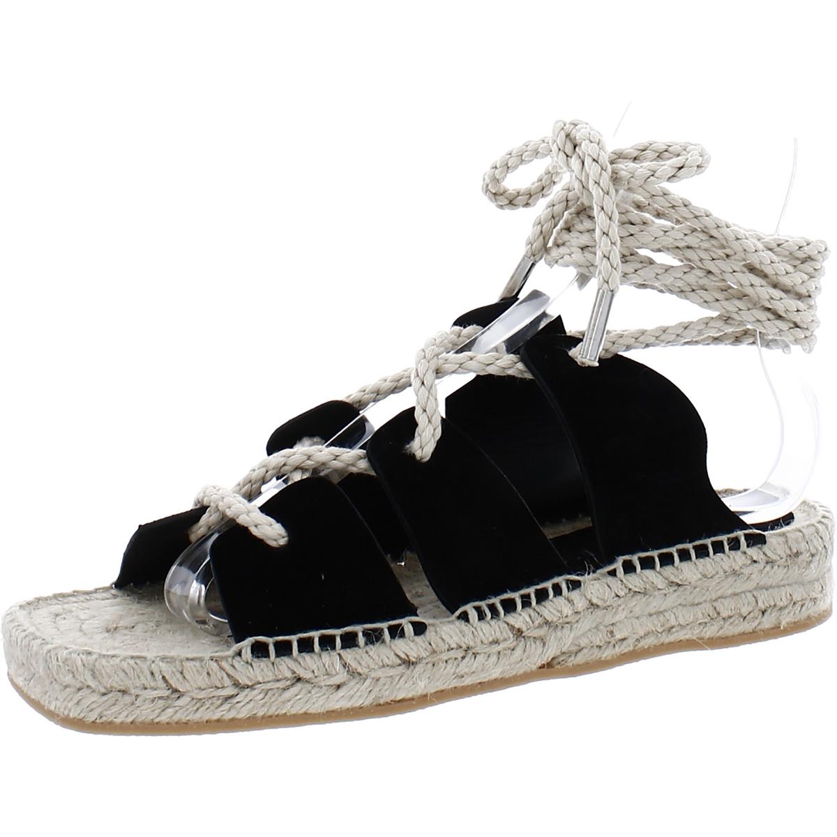 Lucy Womens Suede Ankle Tie Espadrilles Black Suede