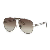 Philipp Plein Sunglasses Aviator Full Rim, Shiny Rose Gold Frame and Grey Gradient Gold Mirror Lens SPP048M033M