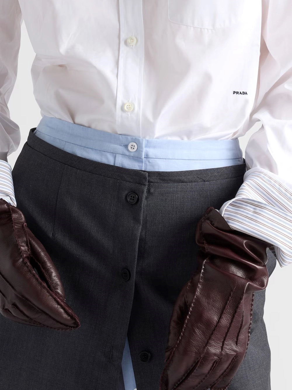 Prada Women Shirt With Striped Cuff Detail