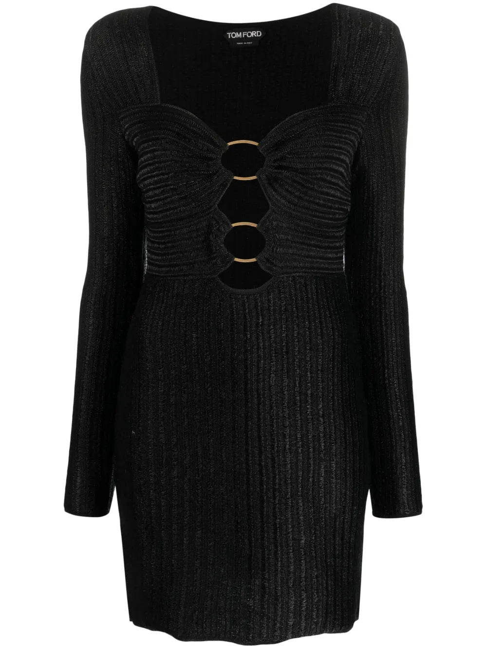Tom Ford Black Rib-Knit Ring-Detail Cut-Out Mini Dress