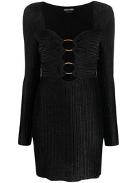 Tom Ford Black Rib-Knit Ring-Detail Cut-Out Mini Dress