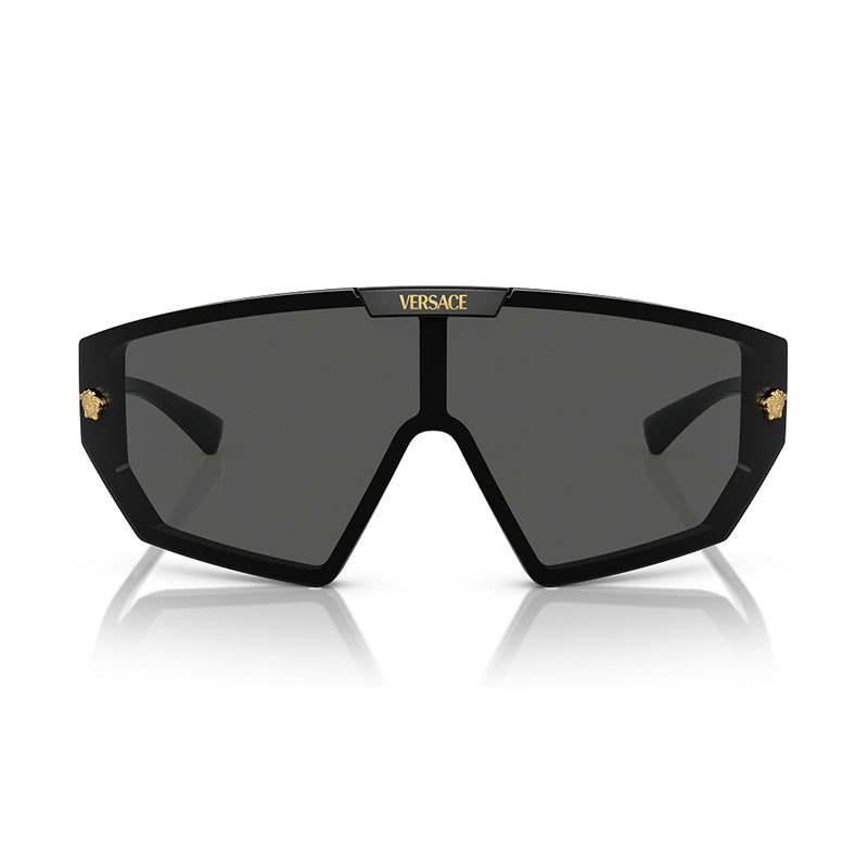 Versace Versace Sunglasses Shield Full Rim, Black Frame and Dark Grey/Mirror Gold Lens VE4461GB1/87
