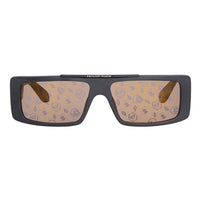 Philipp Plein Sunglasses Rectangle Full Rim, Matt Black Frame and Gold Mirror with Pattern Lens SPP003M703L