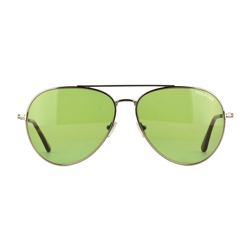Tom Ford Sunglasses Aviator Full Rim, Shiny Gunmetal Frame and Vintage Green Lens FT099608N