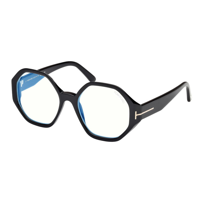 Tom Ford Eyeglasses Geometric Full Rim, Shiny Black Frame and Clear Blue Light Block Lens FT5967-B001