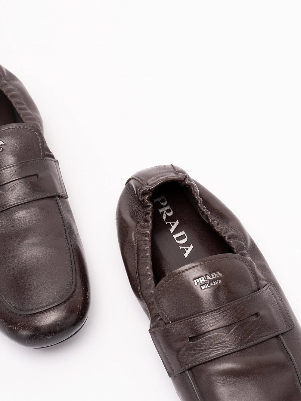 Prada Prada Men Shuffle Antiqued Leather Loafers
