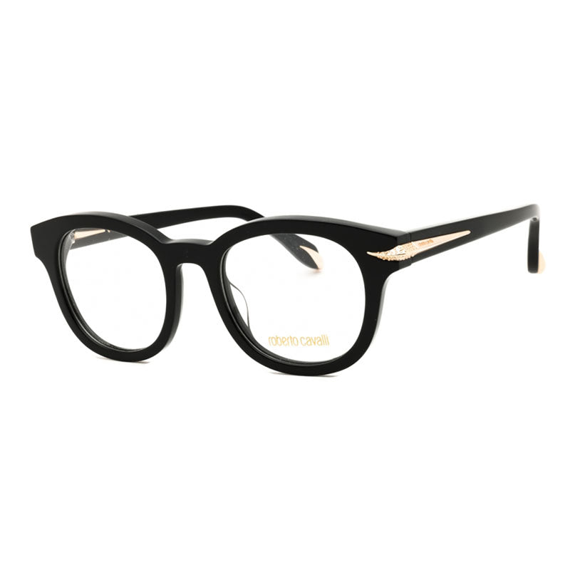 Roberto Cavalli Eyeglasses Round Full Rim, Shiny Black Frame and Clear Demo Lenses Lens VRC044S700Y