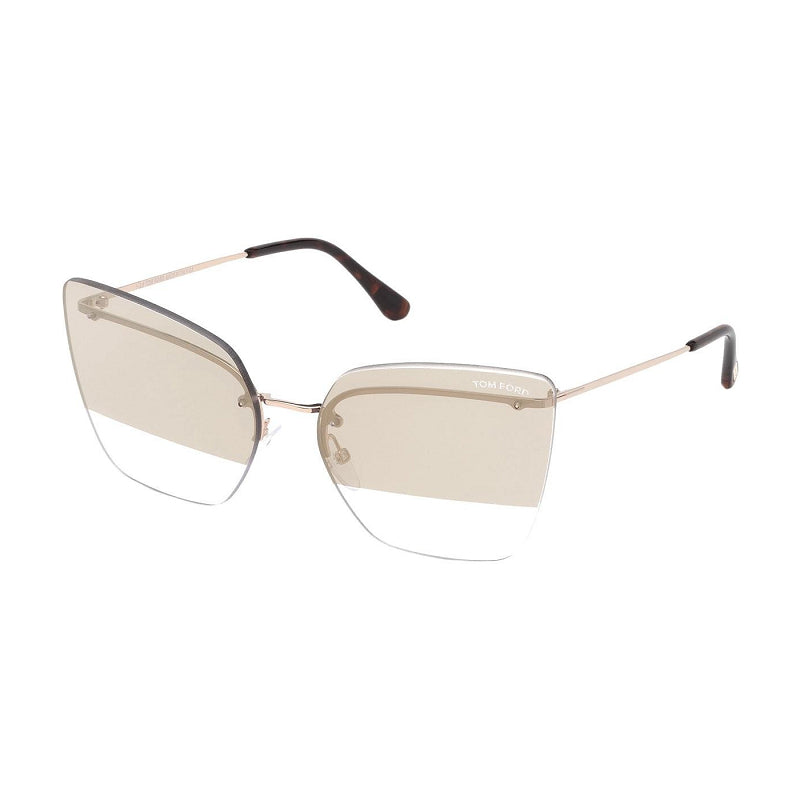 Tom Ford Tom Ford Sunglasses Butterfly Rimless, Shiny Rose Gold Frame and Brown Mirror Lens FT068228G