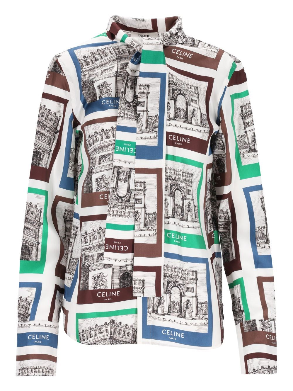 Celine Celine Women Printed Silk Tie-Neck Shirt