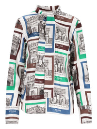 Celine Celine Women Printed Silk Tie-Neck Shirt