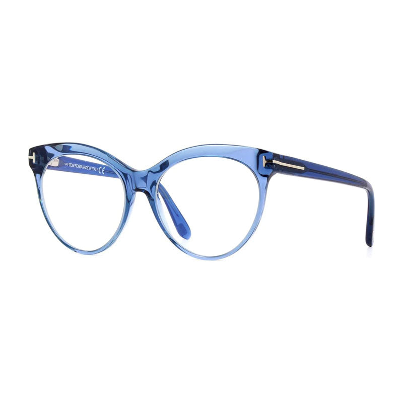 Tom Ford Eyeglasses Cat Eye Full Rim, Shiny Black Frame and Clear Blue Light Block Lens Lens FT5827-B001