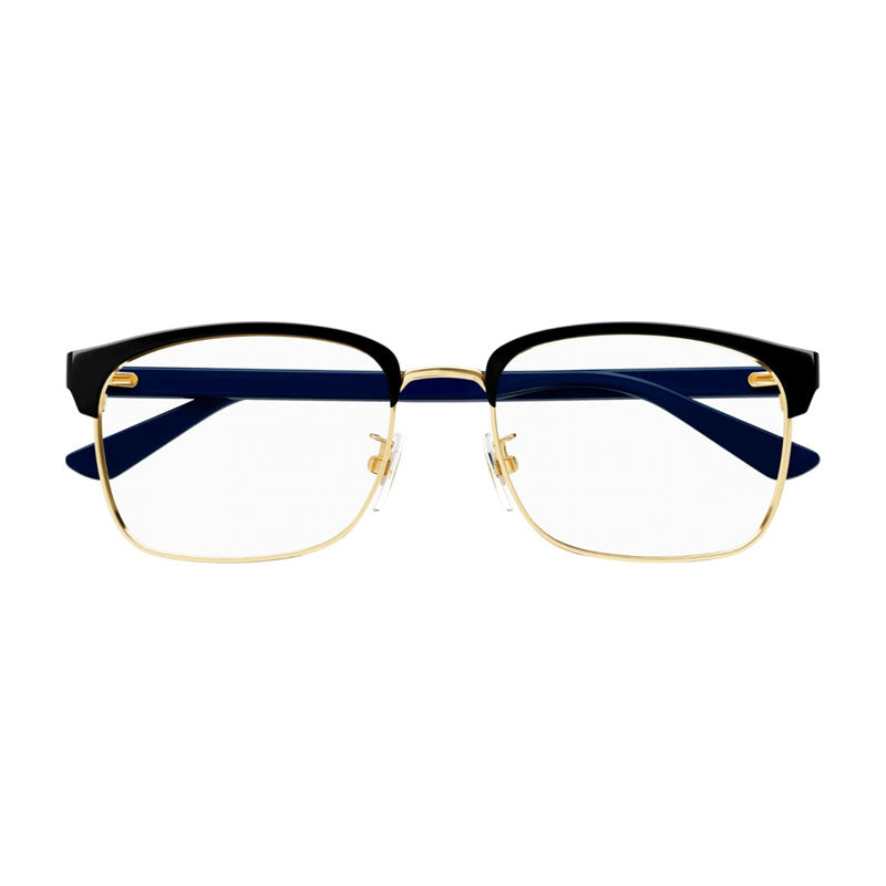 Gucci Eyeglasses Rectangle Full Rim, Gold/Black Frame and Clear Demo Lenses Lens GG0934OA005