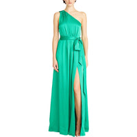 Womens Asymmetric Satin Maxi Dress Regular 4 (S) Malachite
