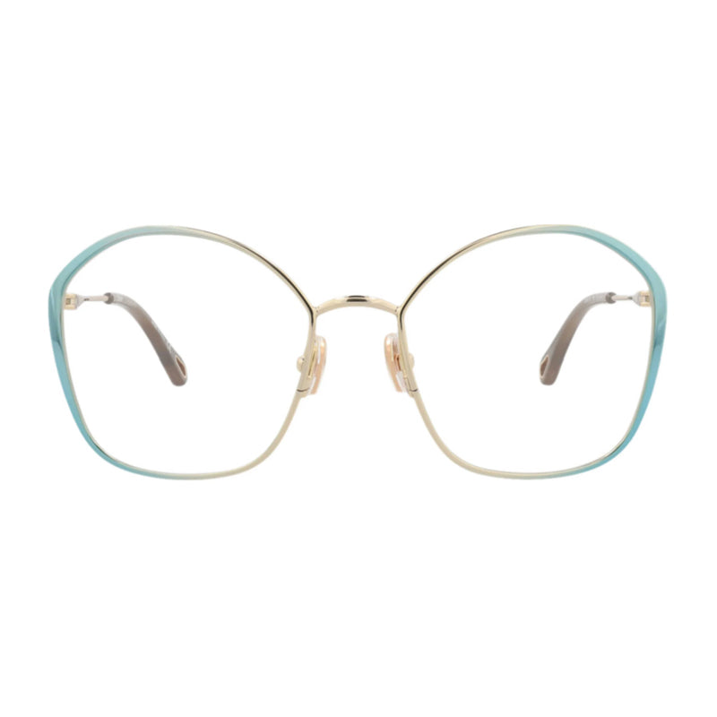Chloe Chloe Eyeglasses Butterfly Full Rim, Blue/Gold Frame and Clear Demo Lenses Lens CH0017O005