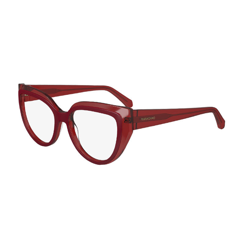 Salvatore Ferragamo Eyeglasses Cat Eye Full Rim, Transparent Red Frame and Clear Demo Lens Lens SF2984613