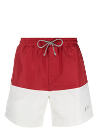 Brunello Cucinelli Color-Block Logo-Embroidered Drawstring Swim Trunks