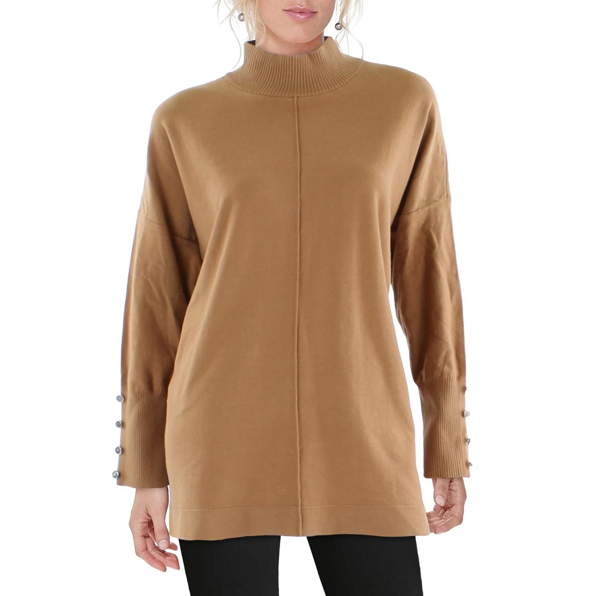 Womens Mock Collar Ribbed Trim Pullover Sweater